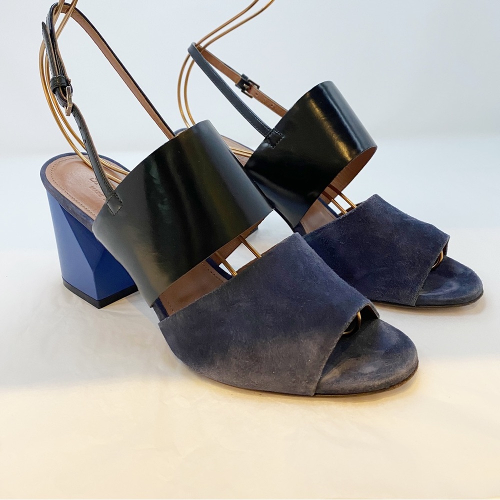 Sportmax Blue Black Colorblock Suede Leather Sandal EU 37 / US 7 Block Heel |